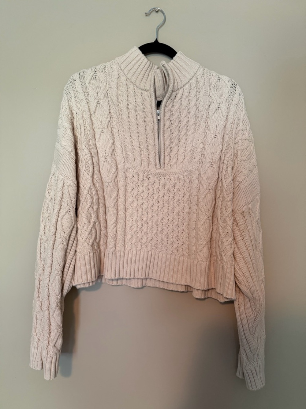 Arizona Jean Company Cream Cable-Knit Half-Zip Turtleneck Sweater